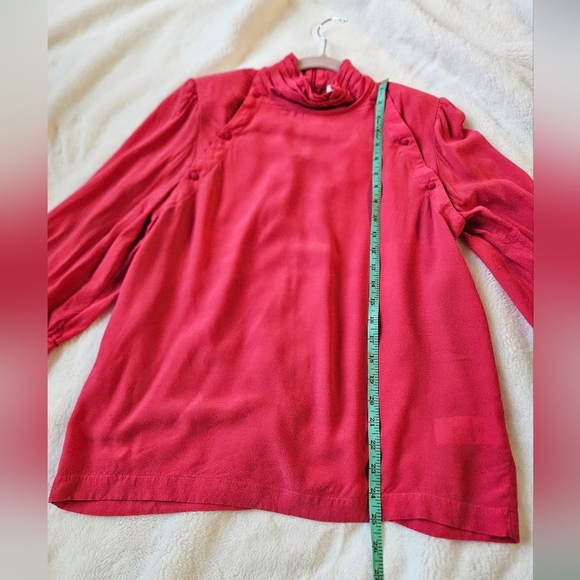 IRO Sense Button Detail Crepe De Chine Blouse Pink Mock-Neck - Picture 4 of 8